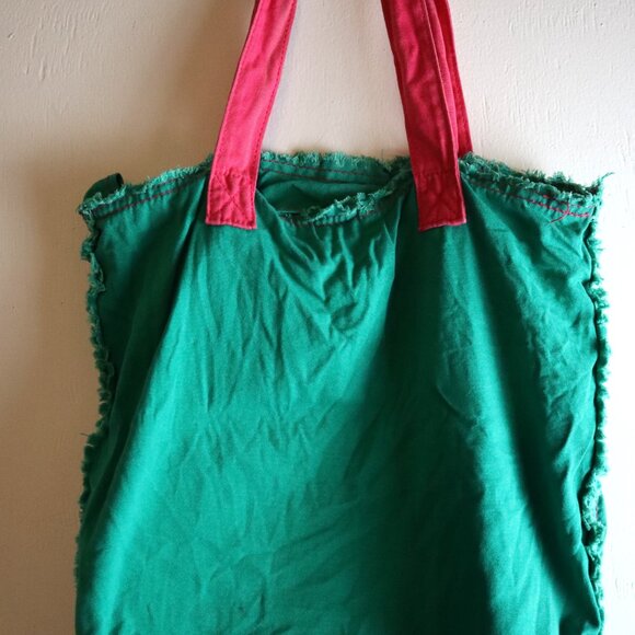 Vintage Old Navy Flamingo Beach Tote Bag Raw Edge Applique Hot Pink Green - Picture 3 of 5
